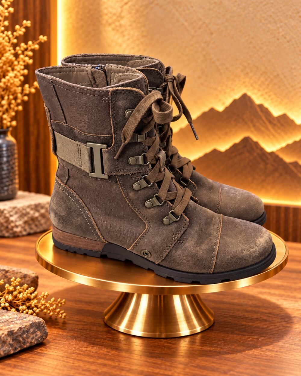 Sorel Major Carly Nutmeg Flax Leather Canvas Combat Boots Women’s 6.5